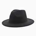 Detailed top view of a classic black felt fedora hat with flat brim and indented crown - M (56-58cm) / Black