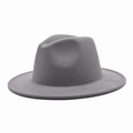Detail view of dark grey wool fedora hat with classic indented crown and wide brim - M (56-58cm) / Light Gray