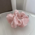 Macro detail of pink satin scrunchie featuring decorative silver rhinestones on texture - Pink