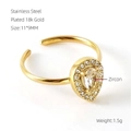 Anello regolabile in acciaio inossidabile dorato 18k con zircone a goccia e pavé - Stile Goccia d'Acqua Bianco (587-Zircone Bianco)