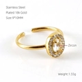 Adjustable stainless steel 18k gold ring with oval pink zircon and sparkling accents - White Oval Style (608-White Zircon)