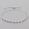 Silver bracelet with 10 rectangular clear zircons and an adjustable bolo clasp - White Baguette Zircon Style (SL0003) / Silver