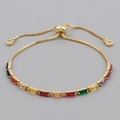 Rainbow cubic zirconia adjustable gold bracelet with colorful baguette-cut stones - Rainbow Baguette Zircon Style (SL0003) / Gold