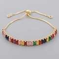 Rainbow cubic zirconia gold bracelet with adjustable sliding closure for women - Densely Set Rainbow Baguette Zircon Style (SL0007) / Gold