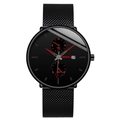 Geneva men's black mesh watch with dual sub-dials and red accents on the dial - Black Case Red Hands Black Band