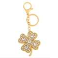 Porte-clés trèfle à quatre feuilles doré avec strass brillants et fermoir mousqueton - Doré