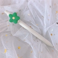 Penna gel bianca con decorazione a fiori verdi su sfondo di pizzo decorativo - Fiore Verde (Fusto Bianco)