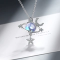 Collana con stella e luna in argento con zircone bianco e ciondolo in pietra occhio di gatto - Ciondolo + Catena