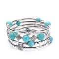 Pulsera envolvente multicapa con cuentas de turquesa natural y detalles de plata grabada - Plata Retro y Cuentas de Turquesa (Estilo 6)