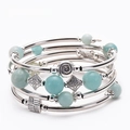 Multi-layer wrap bracelet with natural blue Amazon stone and silver tribal beads - Premium Amazonite Bracelet