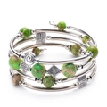 Multi-layer wrap bracelet with green emperor stone beads and silver charms - Green Imperial Stone Bracelet