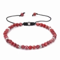 Adjustable red natural stone beaded bracelet with silver spacers and black woven cord - Red Jasper (13)