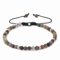 Adjustable 4mm colorful natural stone beaded bracelet with bohemian woven cord style - Retro Mixed Color (02)