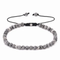Adjustable grey marble stone beaded bracelet with silver decorative metal spacers - Grey Marble Stone (08)