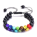 Double-layer braided black lava stone chakra bracelet with adjustable cord - Matte Black Chakra Stones (Style 2)