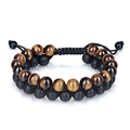 Adjustable double-layer woven bracelet with black lava rock and tiger eye stone beads - Tiger Eye And Lava Stone Style (Style 11)