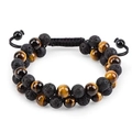 Adjustable double-row bracelet featuring tiger eye and black volcanic lava stone beads - Tiger Eye And Lava Stone Style (Style 12)