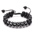 Double-layer braided bracelet with matte black lava stones and silver metal beads - Matte Black Silver Metal Beads (Style 8)
