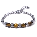 Close-up of tiger eye stone beads and stainless steel hollow charms with lobster clasp - Golden Brown (Tiger Eye)