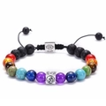Detailed shot of chakra lava stone bracelet with tree of life and Om charms - Silver Tree of Life and Om Symbol Lava Stone Style(001)