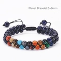 Adjustable double-layer blue goldstone planet bracelet with 6mm natural stone beads - 6+6mm Double Layer Planet Style