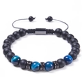 Adjustable matte tiger eye and black onyx beaded bracelet with zircon spacers - Style-1 (Black & Blue Tiger Eye) / To My Son