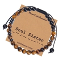 Handmade Soul Sister Morse Code bracelet featuring tiger eye beads and black magnetic stones - Soul Sister-Morse Code Bracelet (With Card)