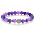 Purple striped agate beaded bracelet featuring a vintage silver owl charm and metal accents - Purple Striped Agate Bracelet