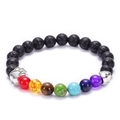 Lava stone chakra bracelet featuring colorful beads with silver paw and heart charms - Lava Rock 7 Chakra Silver Paw Heart Style (005)