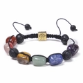 Detail of tree of life charm on adjustable natural stone bead bracelet with lava rocks - Multi-color Mixed Natural Stones + Lava Stone / Seven Chakra Stone Bracelet