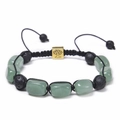 Handmade Tree of Life adjustable bracelet with green jade and black lava stone beads - Green Rectangular Beads + Lava Stone / Green Stone Bracelet
