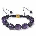 Detail of amethyst and lava stone bracelet with a gold Tree of Life charm and adjustable cord - Amethyst Bracelet