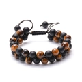 Double-layer braided bracelet featuring tiger eye stones and matte black onyx beads - Tiger Eye Matte Black Agate