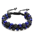 Double-layered braided bracelet featuring blue tiger eye beads and black lava stones - Lapis Lazuli & Lava Stone Double Row