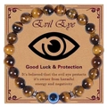 8mm natural tiger eye beaded bracelet with blue evil eye bead on a gift card - Tiger Eye Stone - Evil Eye Bracelet