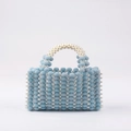 Borsa a mano artigianale con perline azzurre e manici di perle bianche per feste - Azzurro