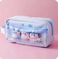 Trousse violette mignonne avec fenêtre transparente et breloques de boisson 3D - Bouteille de Boisson Bleu Clair