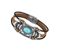 Bohemian multi-layer leather bracelet with turquoise inlay and metal beads detail - S2208-6 Vintage Leather Turquoise Bracelet