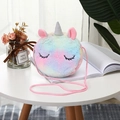Cute rainbow unicorn plush shoulder bag for girls with glitter horn and pink strap - Long Plush Unicorn / Rainbow