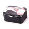 Portable black leather jewelry box with artistic hand print and metal clasp for rings - Mirror Style / Wearing Ring