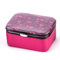 Pink faux leather jewelry box with heart patterns and silver metal buckle - Mirror Style / Red Heart-A