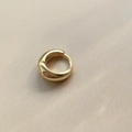 Minimalist polished golden hoop earring displayed on soft beige fabric background - 10mm Pair / Gold