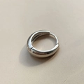 Minimalist silver hoop earrings with a high-polished mirror finish and sleek buckle design - 14mm Pair / Silver