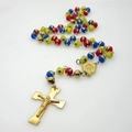 Colorful beaded rosary necklace with gold Jesus cross and Virgin Mary medal - NK4377 / Colorful