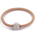 Detail of rose gold mesh bracelet with sparkling crystal paved charm bead - Rose Gold