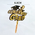 Golden acrylic Congrats Grad cake topper with graduation cap and scroll decor, 8.8cm width - Congrats Grad (Gold Base)