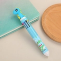 Blue 10-color ballpoint pen with a cute cartoon dinosaur topper and matching print - Monster - Blue