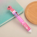 Pink cartoon dinosaur multi-color retractable ballpoint pen on a notebook - Monster - Pink