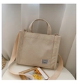 Elegante borsa tote in velluto a coste bianco sporco con doppio manico e tracolla - Bianco
