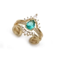 Detail of adjustable gold ring with pear-cut green zircon and micro-pave crystals - Gold/Green Pear Shape Double Layer (CR0655CX)